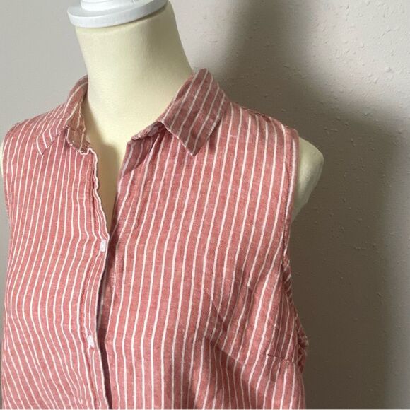 BeachLunchLounge Linen Blend Red & White Striped Button Up Shirt Dress Womens XL - Picture 3 of 16
